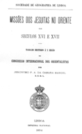 Missões dos Jesuitas no Oriente nos seculos XVI e XVII.