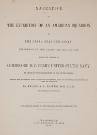 <I>Narrative of the expedition of an American squadron to the China seas and Japan.</I>
<span class=vol> 2 vols.</span><span class=jpn>［日本遠征記　第1巻、第2巻（全3巻中）］</span>
