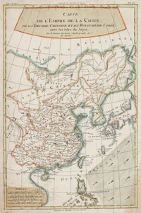 <I>Carte de l'Empire de la Chine, de la Tartarie Chinoise et du Royaume de Corée : avec les isles du Japon.</I>
<span class=jpn>［中華帝国・韃靼地方・朝鮮王国図（日本列島図付）］</span>
