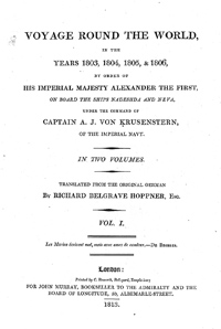 <I>Voyages and travels in various parts of the world.</I>
<span class=vol> 2 vols.</span><span class=jpn>［世界周航記　英訳初版］</span>

