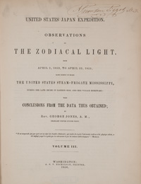 <I>Observations on the zodiacal light.</I><span class=jpn>［黄道光観測記（日本遠征記第3巻）］</span>
