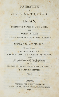 <I>Narrative of my captivity in Japan.</I>
<span class=vol> 2 vols.</span>
<span class=jpn>［日本俘虜実記　全2巻］</span>